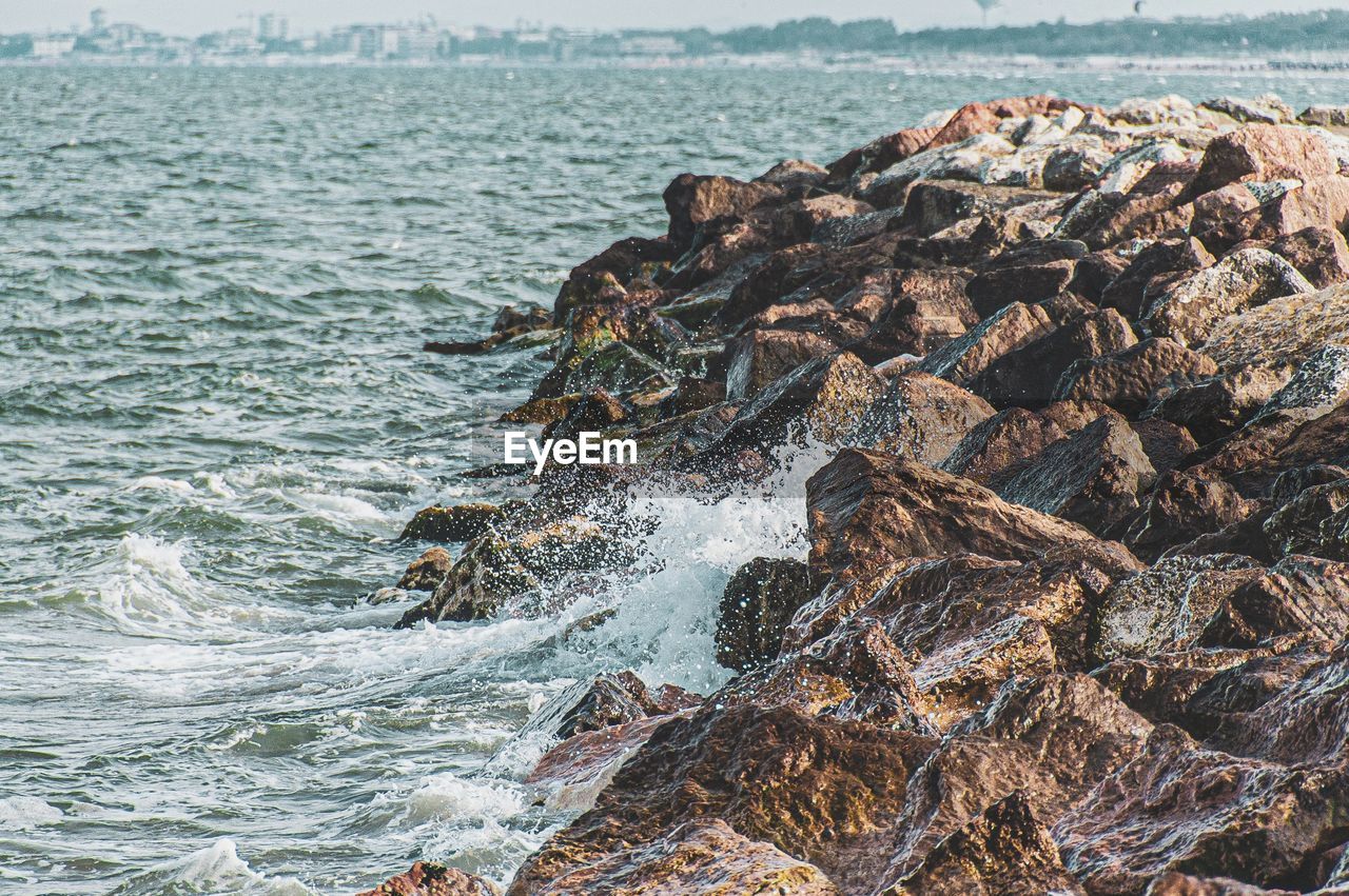 Aerial view of rocks on beach