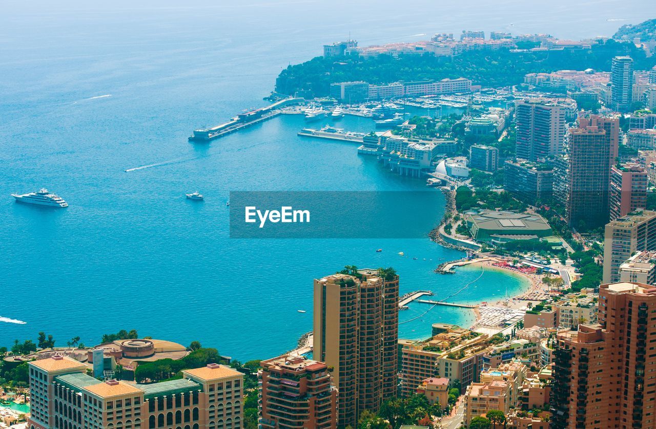 Aerial view of cityscape at monte carlo by sea