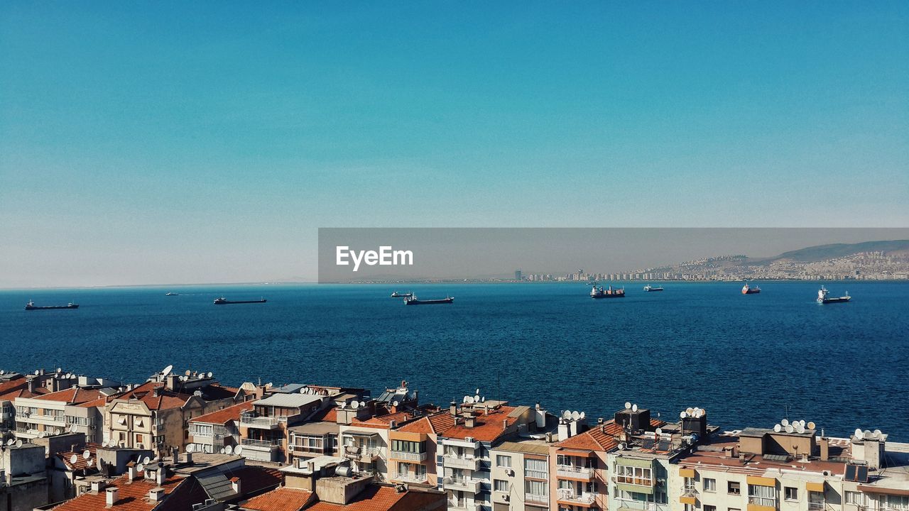 High angle view of buildings in sea