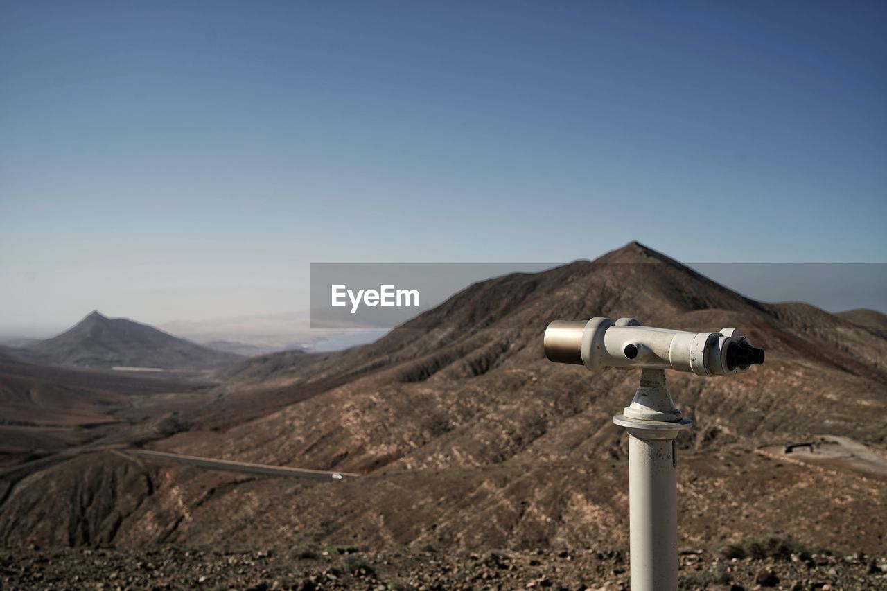 Built structure on landscape against clear sky, mirador fuerteventura 