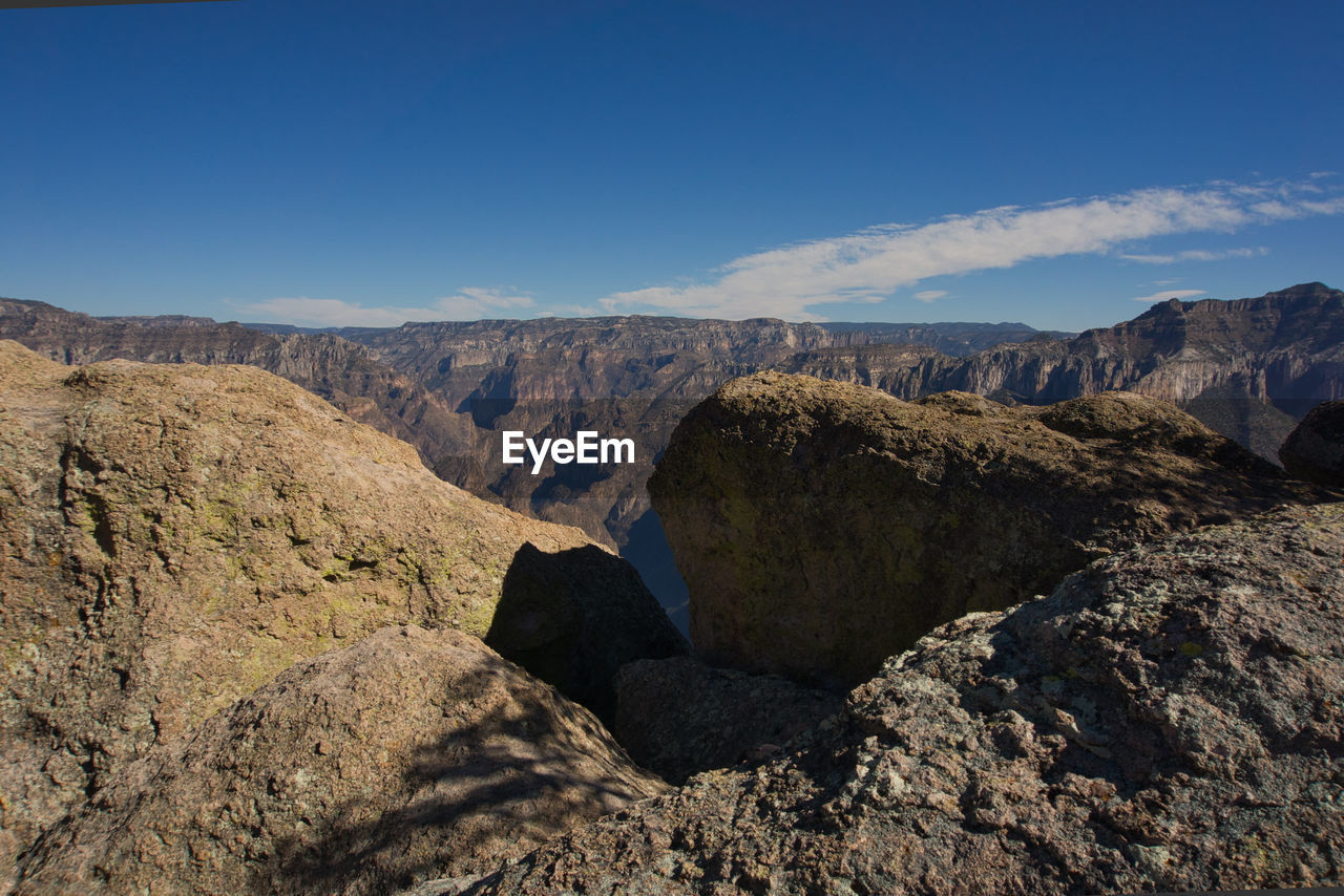 Scenic view of rocky mountains against sky on copper canyon / barrancas del cobre