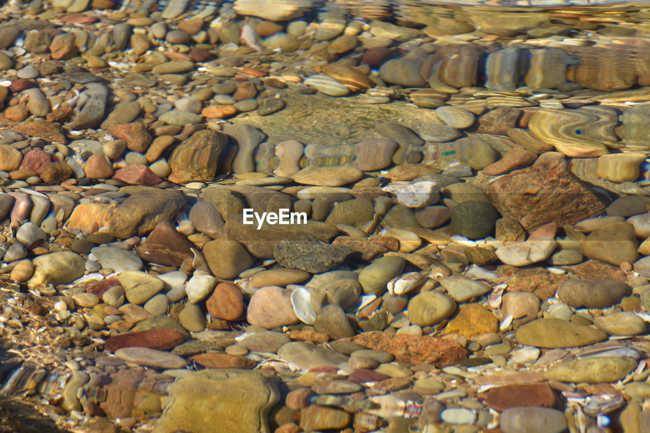 FULL FRAME SHOT OF PEBBLES IN SEA