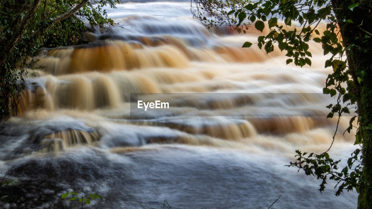 BLURRED MOTION OF WATERFALL ON ROCKS