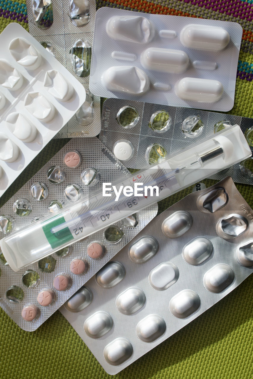 Directly above shot of medicines on table