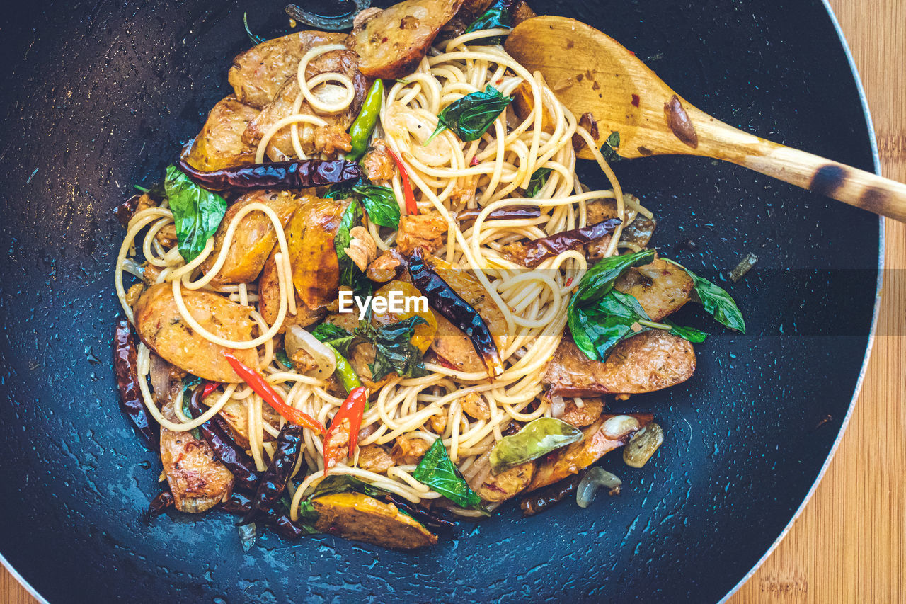 HIGH ANGLE VIEW OF FOOD IN PLATE