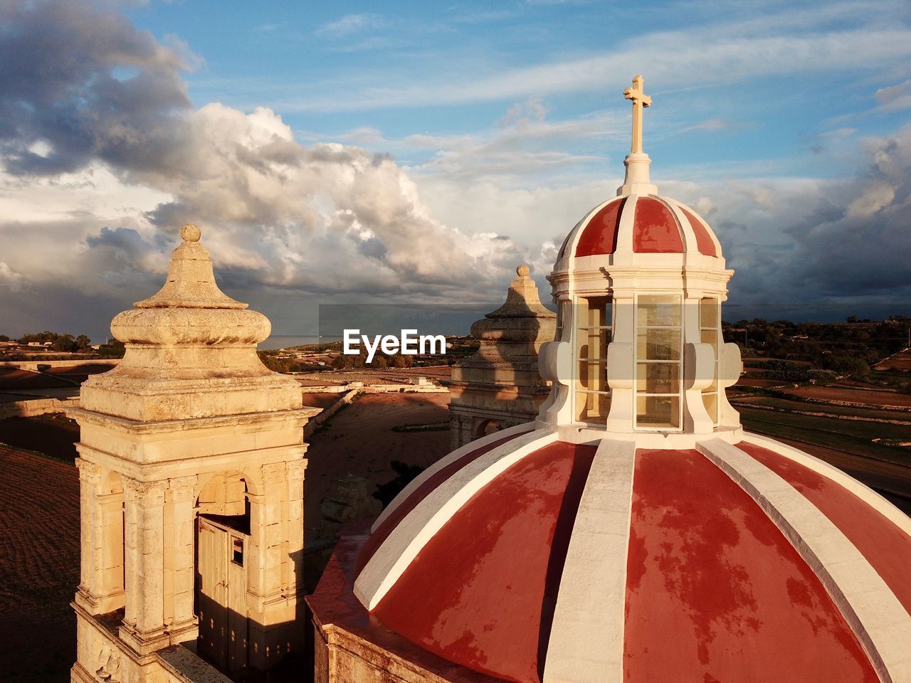 Church against sky in city