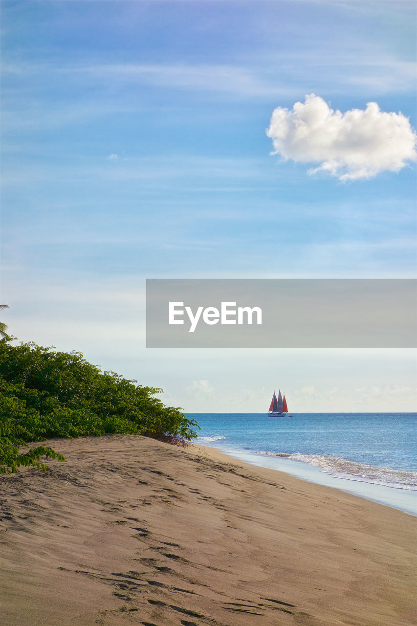 Scenic view of beach against cloudy sky