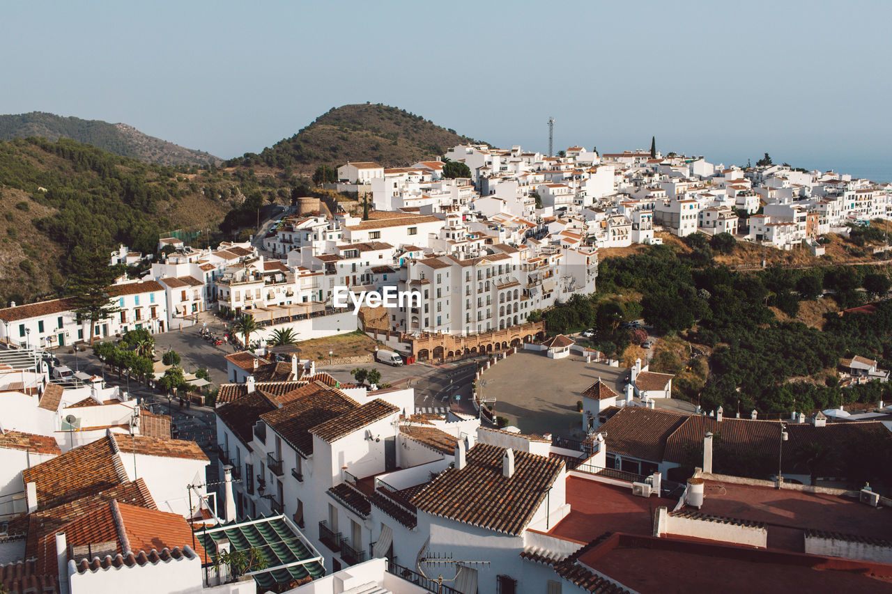 High angle view of townscape against sky