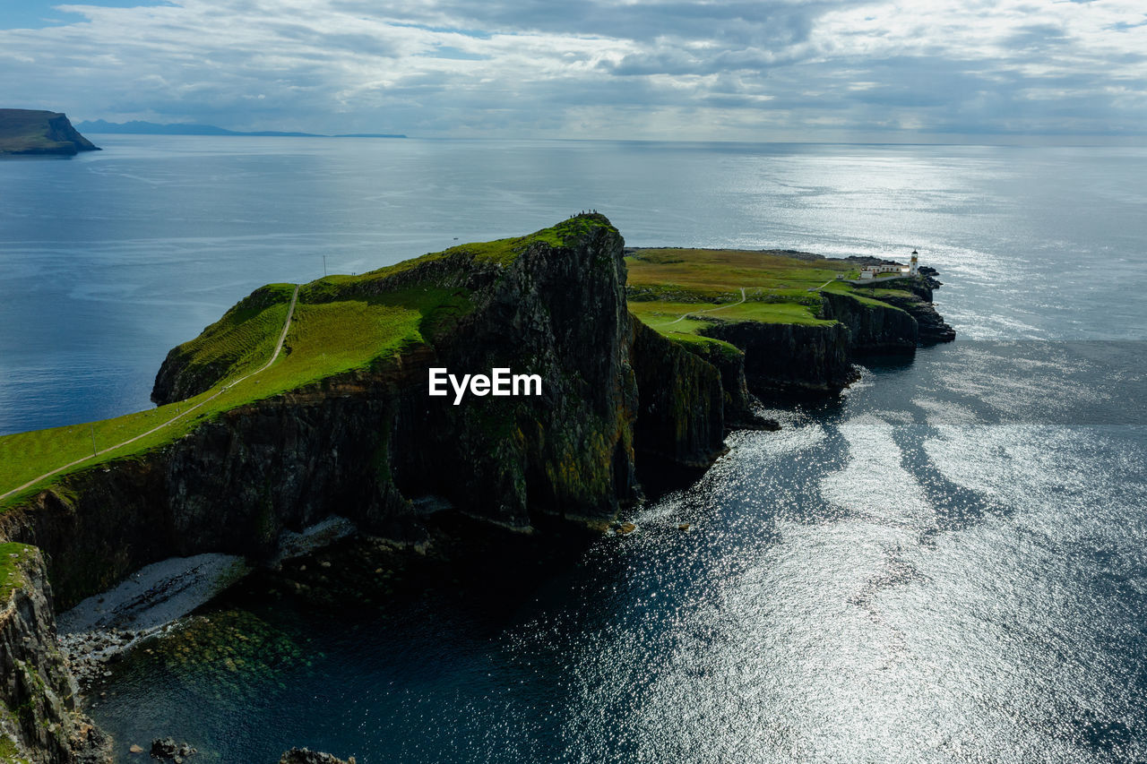 Ocean coast panoramic at neist point lighthouse, scotland, united kingdom