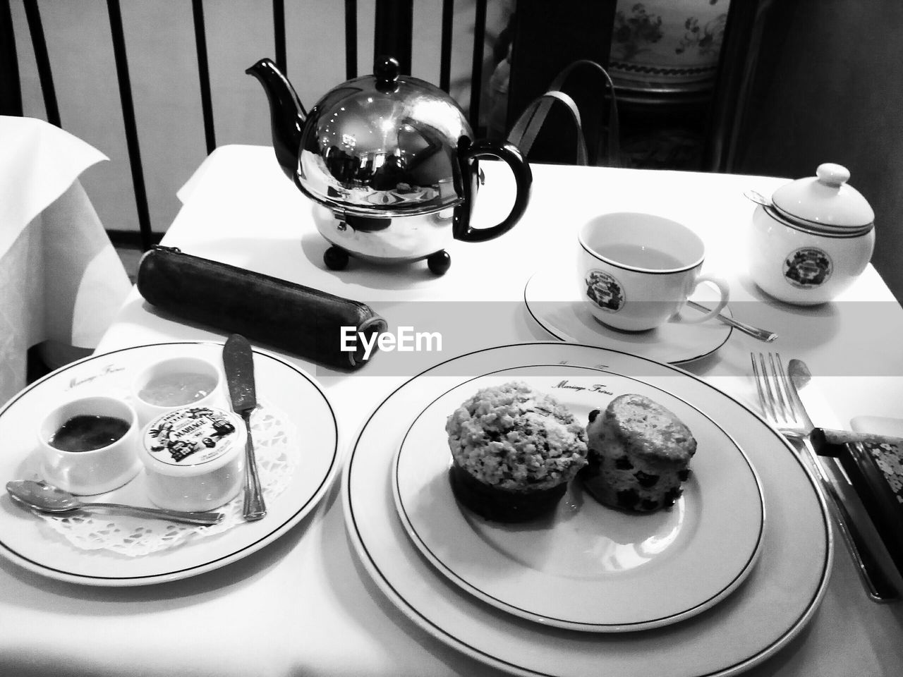 High angle view of breakfast on table