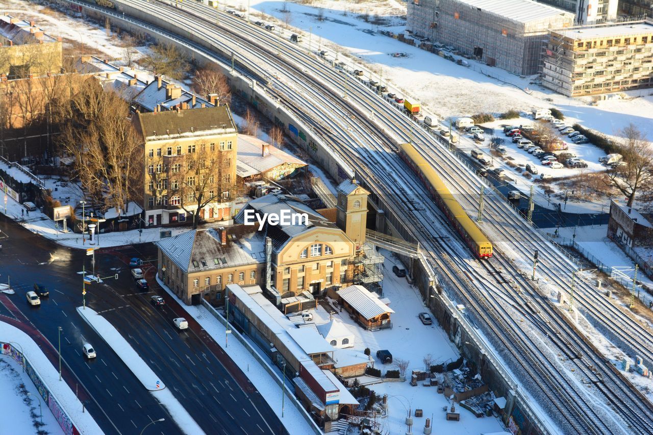 High angle view of cars on road in city