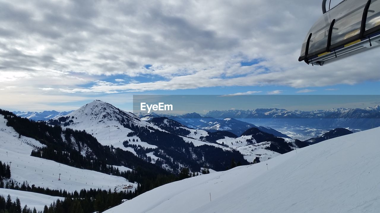 Scenic view of snowcapped mountains against sky