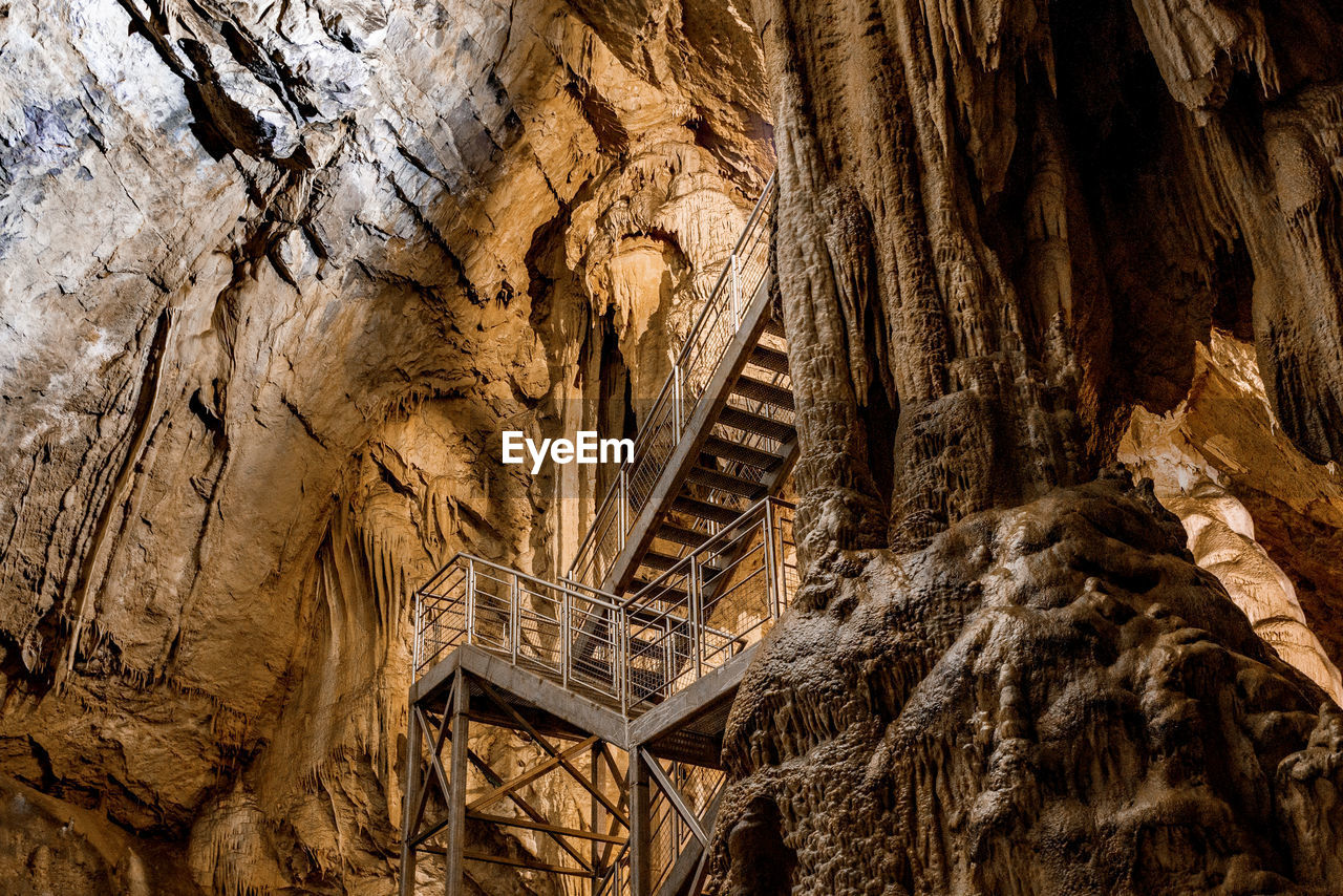 Formations in a karst cave. stalagmites and stalactites. stairs, staircase.