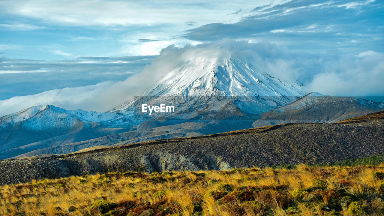 Scenic view of snowcapped mountains against sky