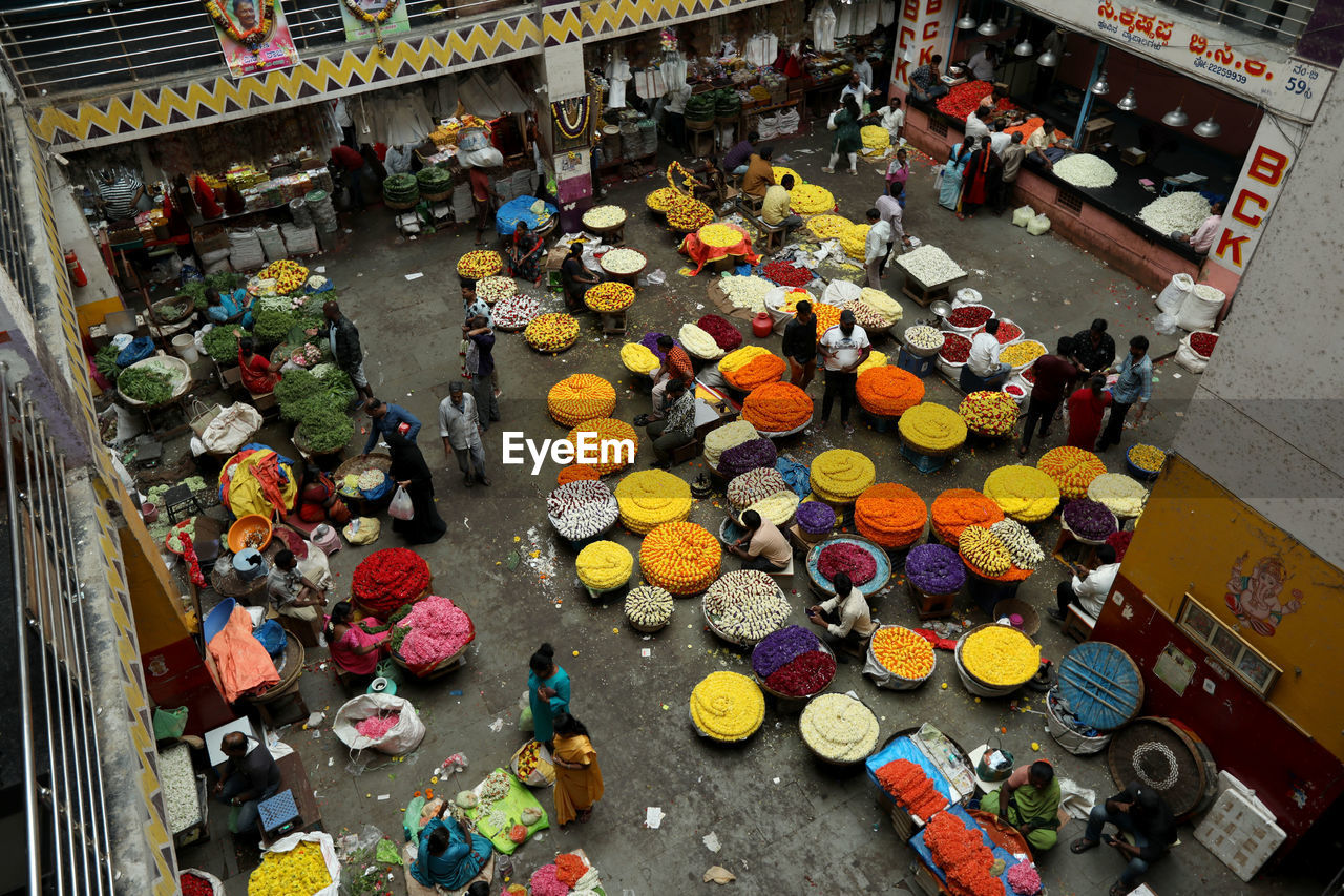 high angle view of crowd at market