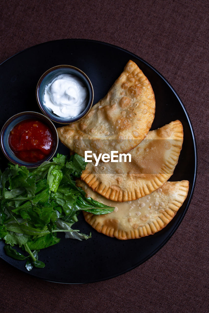 high angle view of food in plate