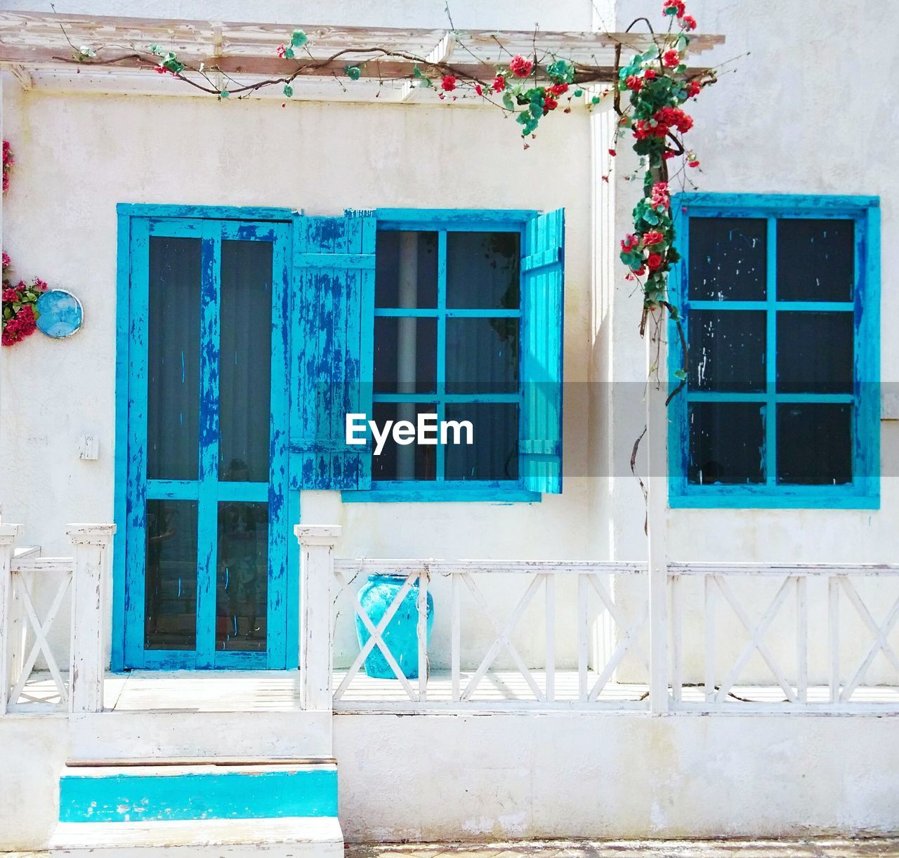 Blue window of house