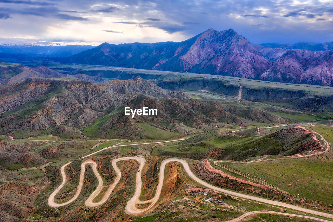 High angle view of mountains against sky