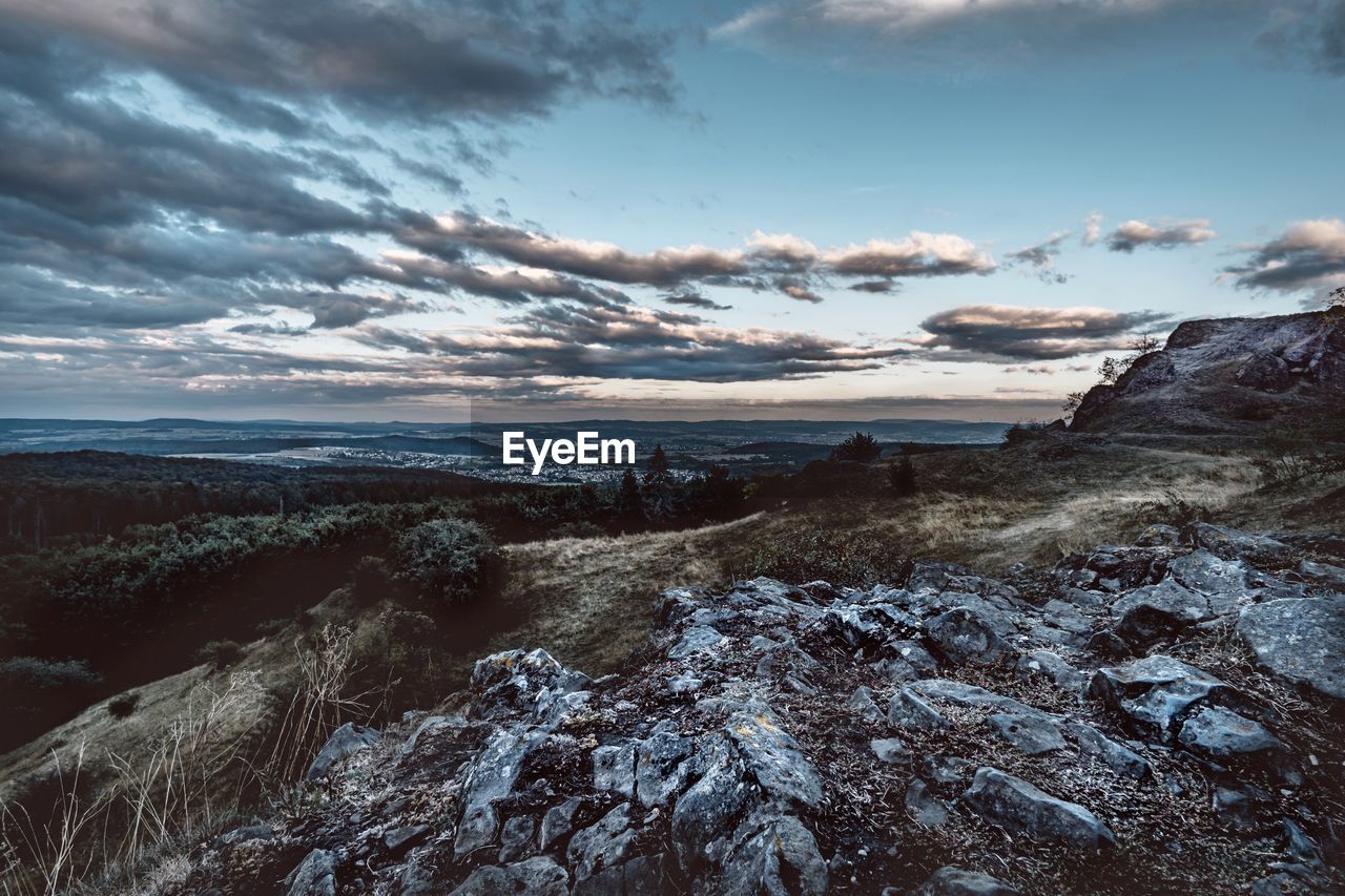 Scenic view of land against sky during winter