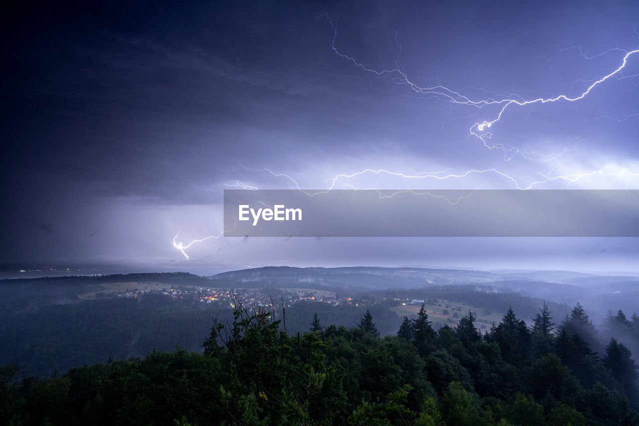 Lightning strike during a summer thunderstorm in the upper rhine valley and the black forest