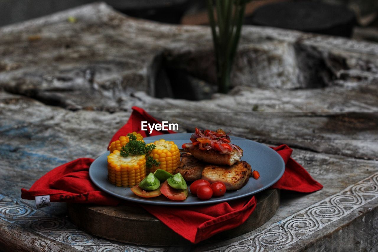 Close-up of food on table