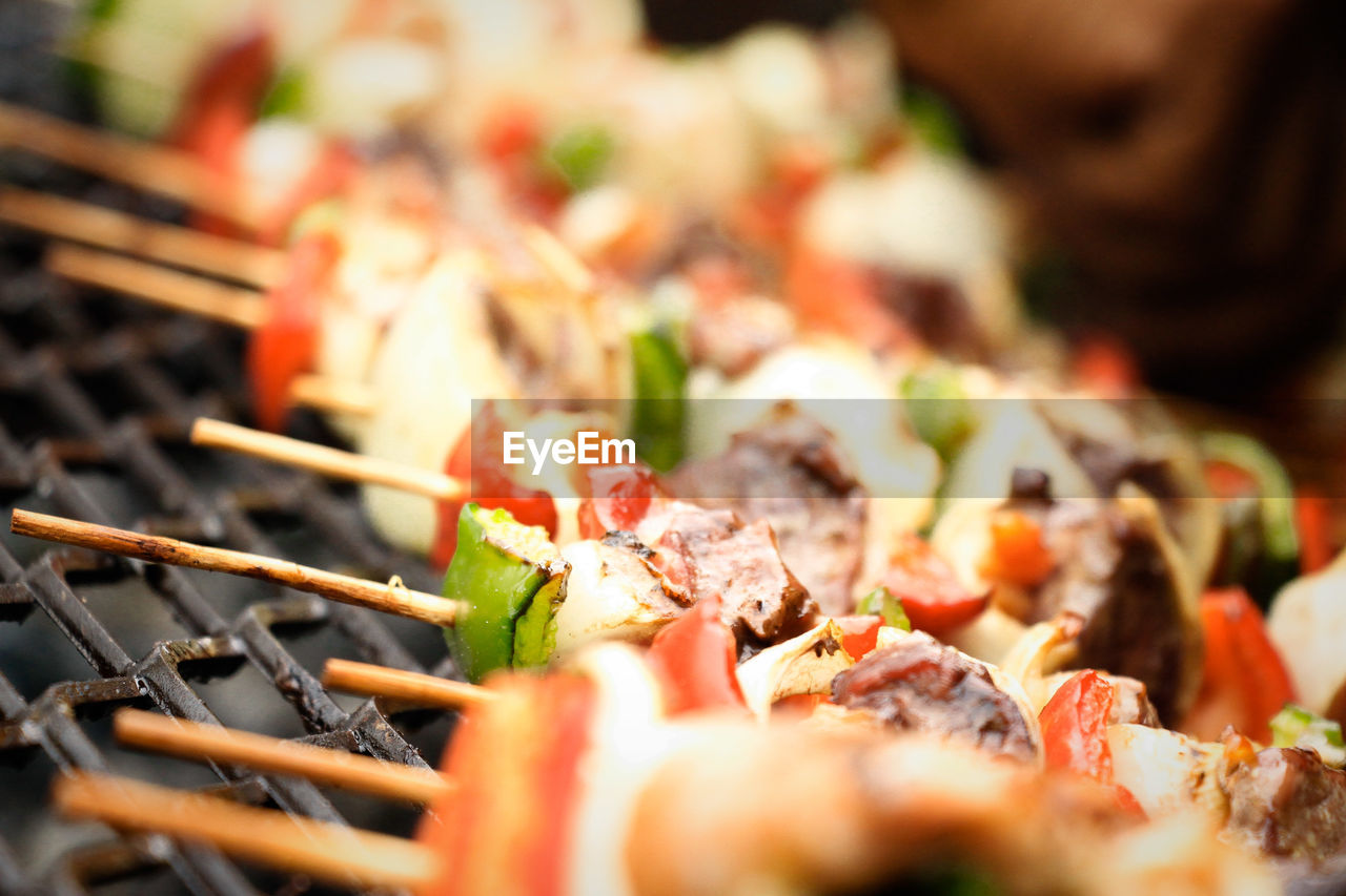 Close-up of meat on barbecue grill