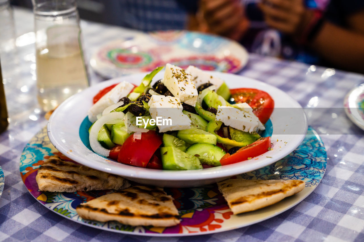 high angle view of food in plate on table