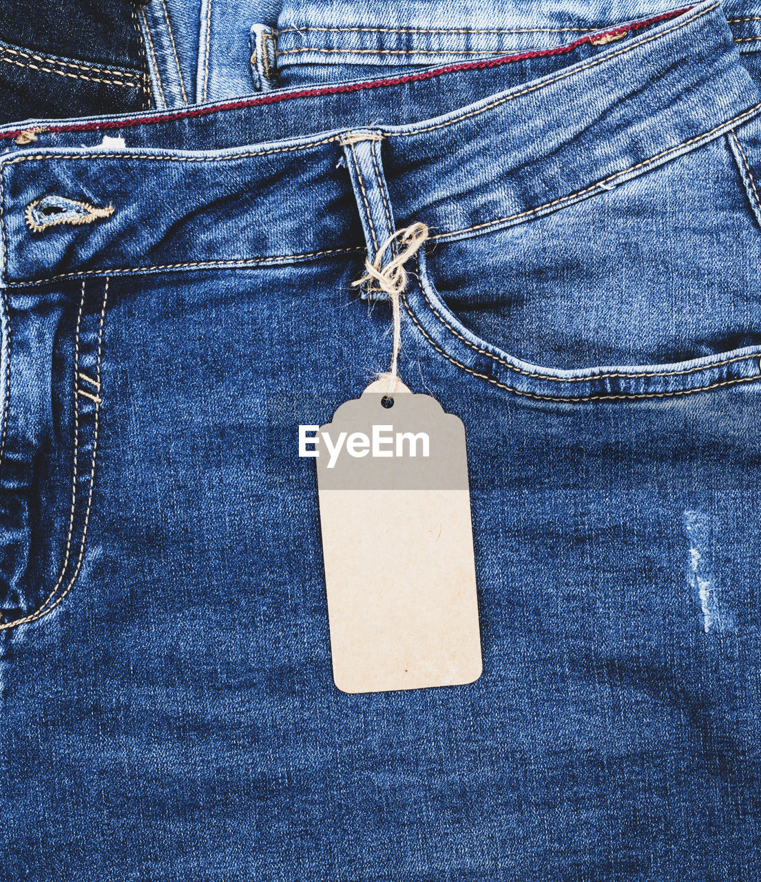 Close-up of blank label on blue jeans