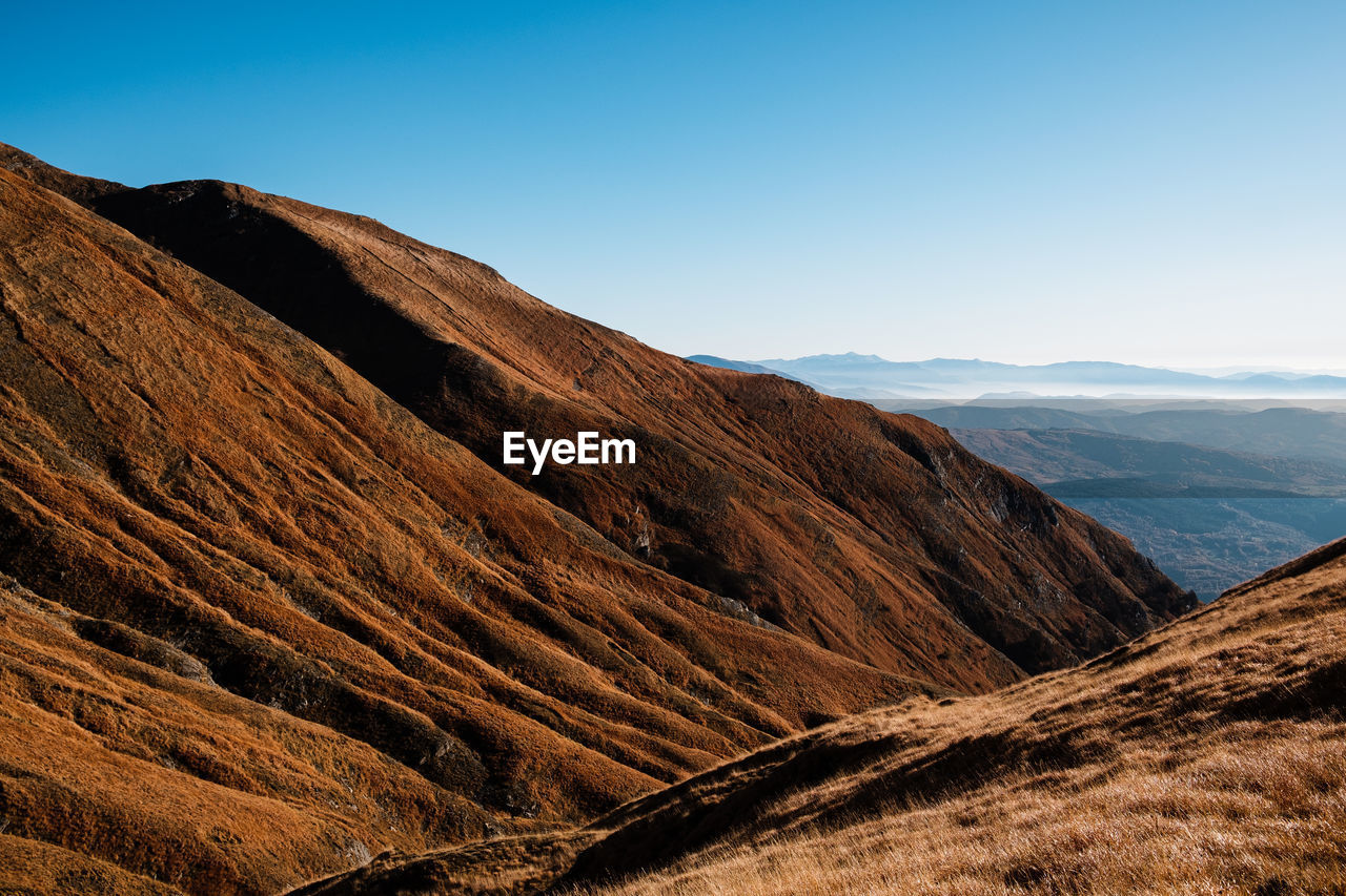 Scenic view of mountains against clear sky in amatrice, lazio italy 