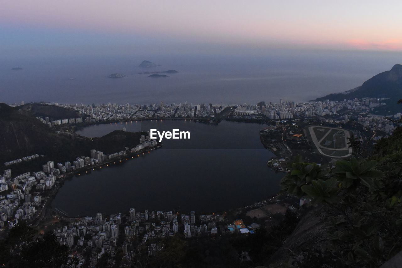 High angle view of city buildings