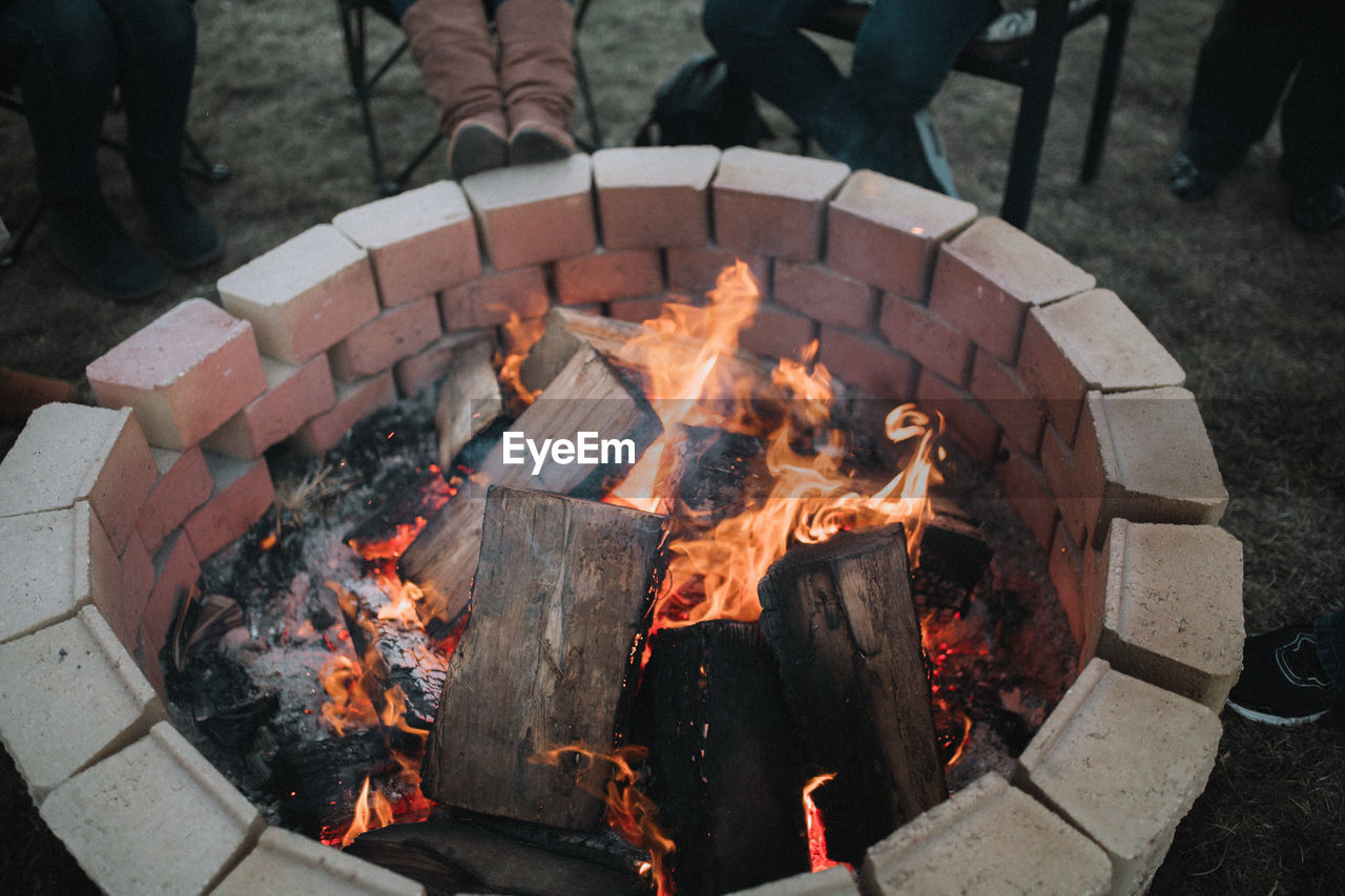 High angle view of fire pit