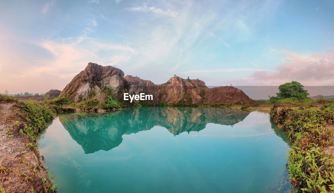 Scenic view of lake against sky during sunset