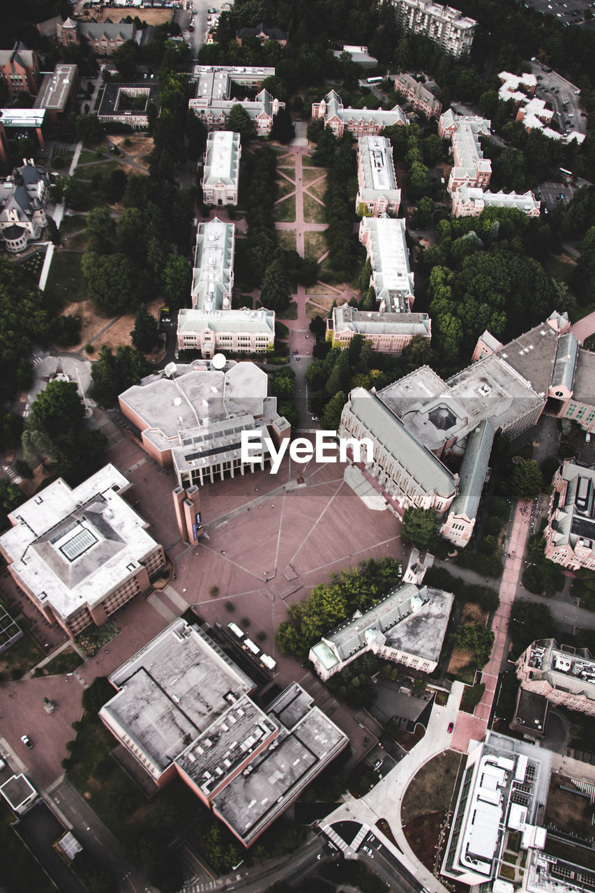 High angle view of buildings in city