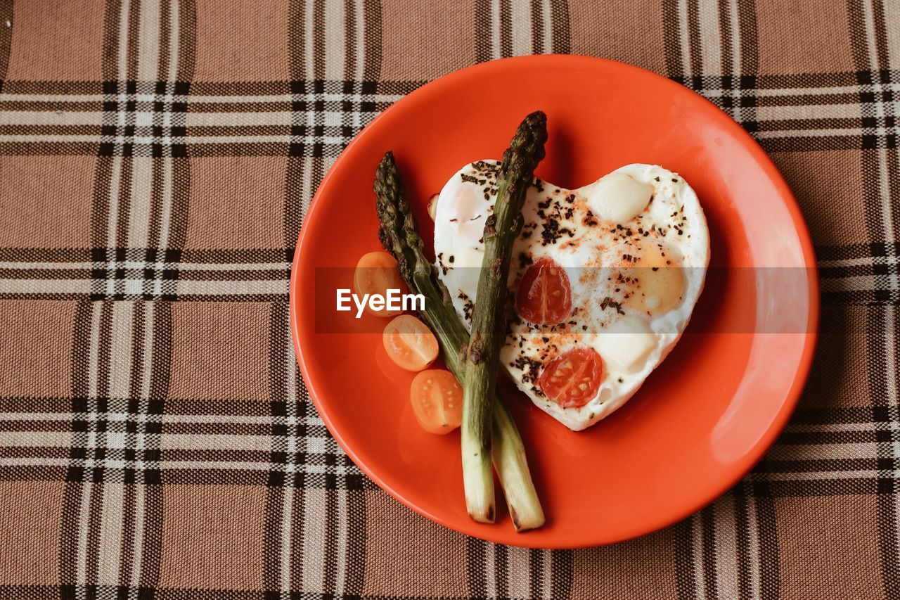 High angle view of breakfast on table