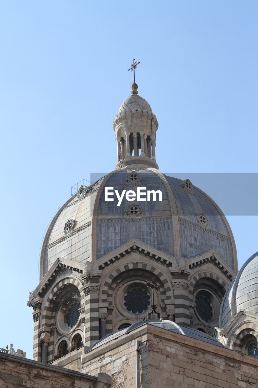 Low angle view of marseille cathedral against clear sky