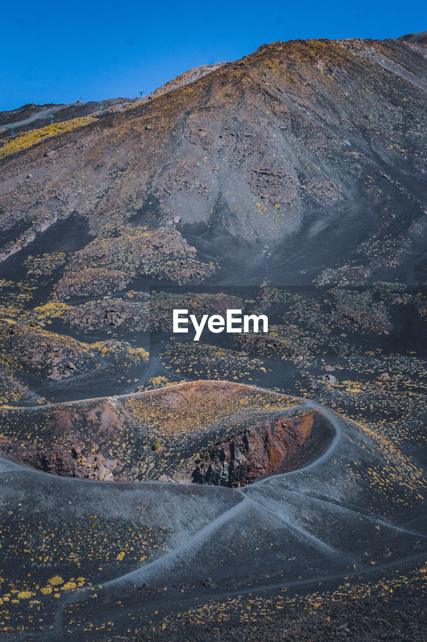 Aerial view of landscape and a crater