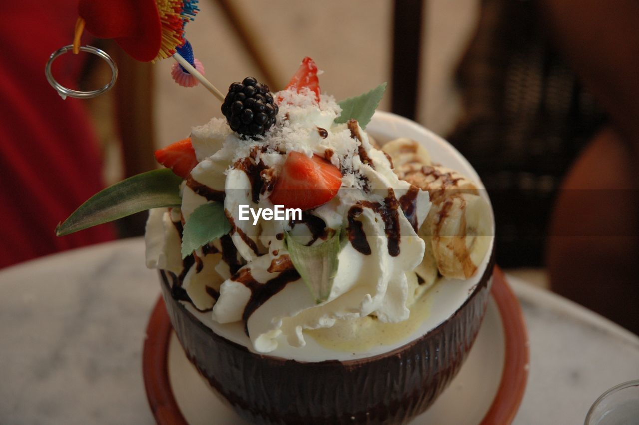 Close-up of dessert on table