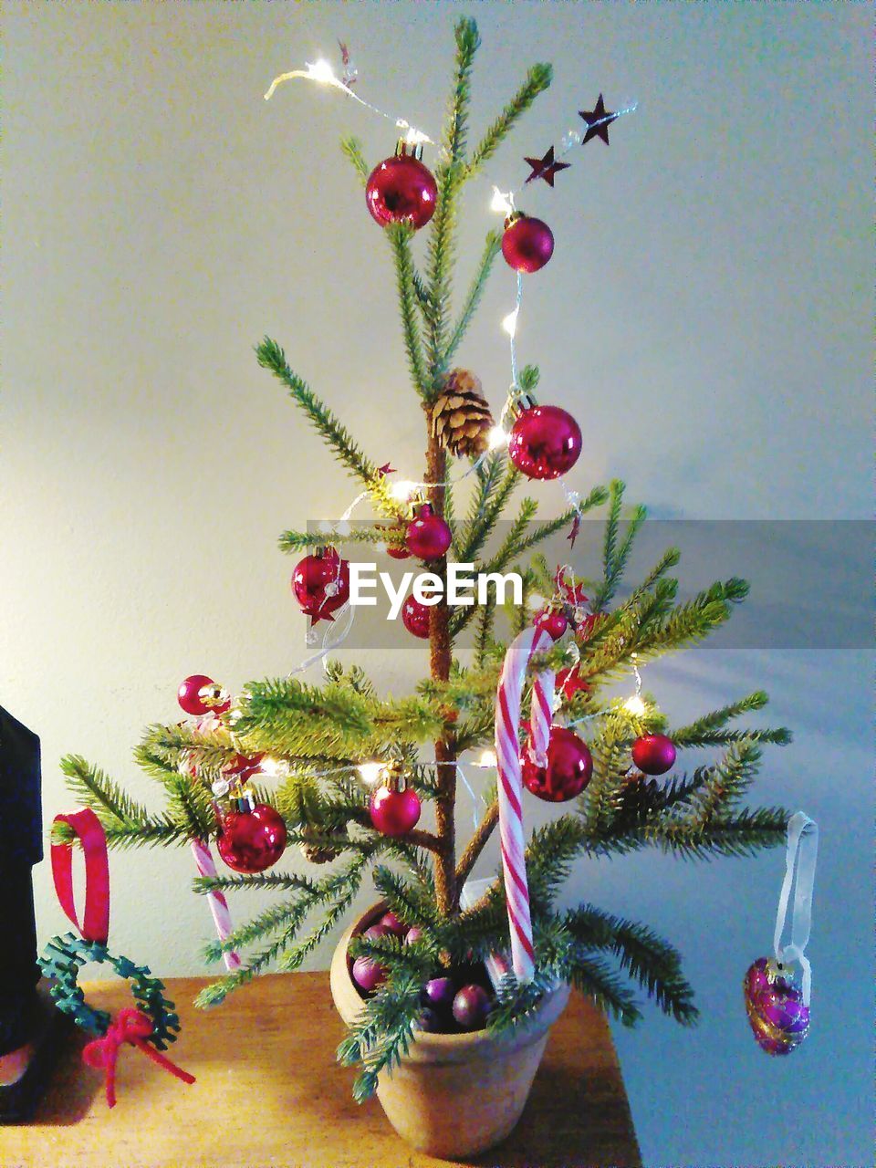 High angle view of christmas tree on table