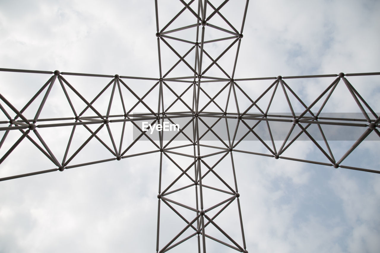 Low angle view of electricity pylon against sky