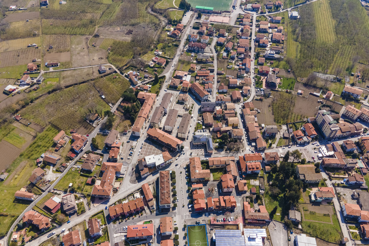 high angle view of city street