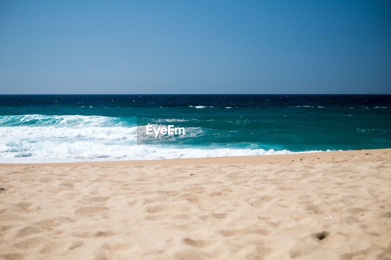 Scenic view of sea against clear sky