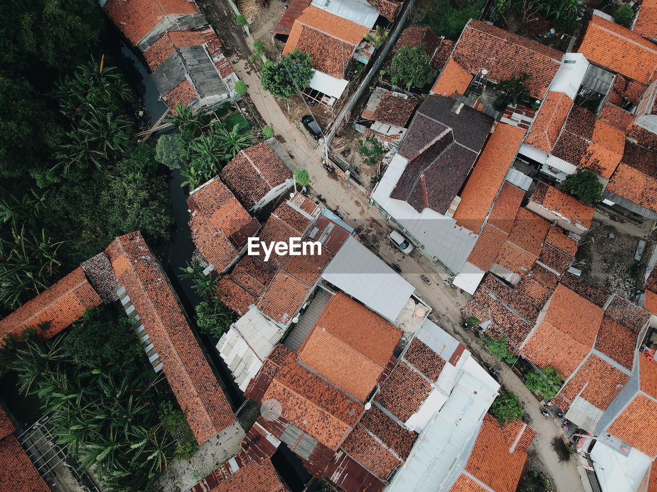 High angle view of buildings in city