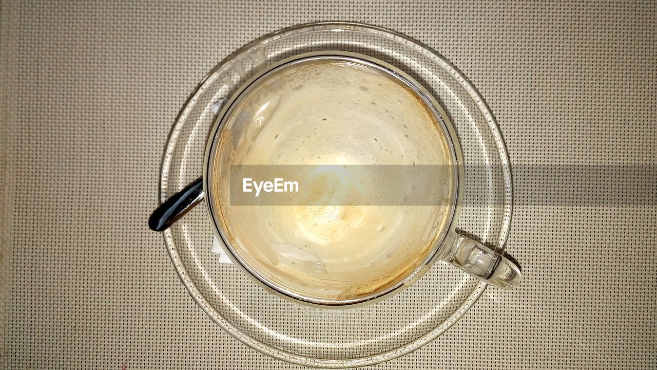 Close-up overhead view of coffee cup