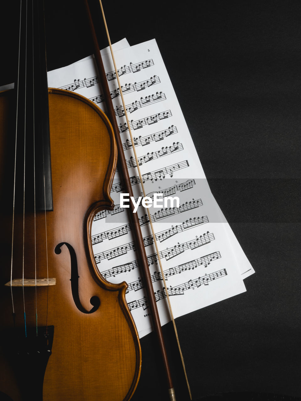 Cropped image of violin against black background