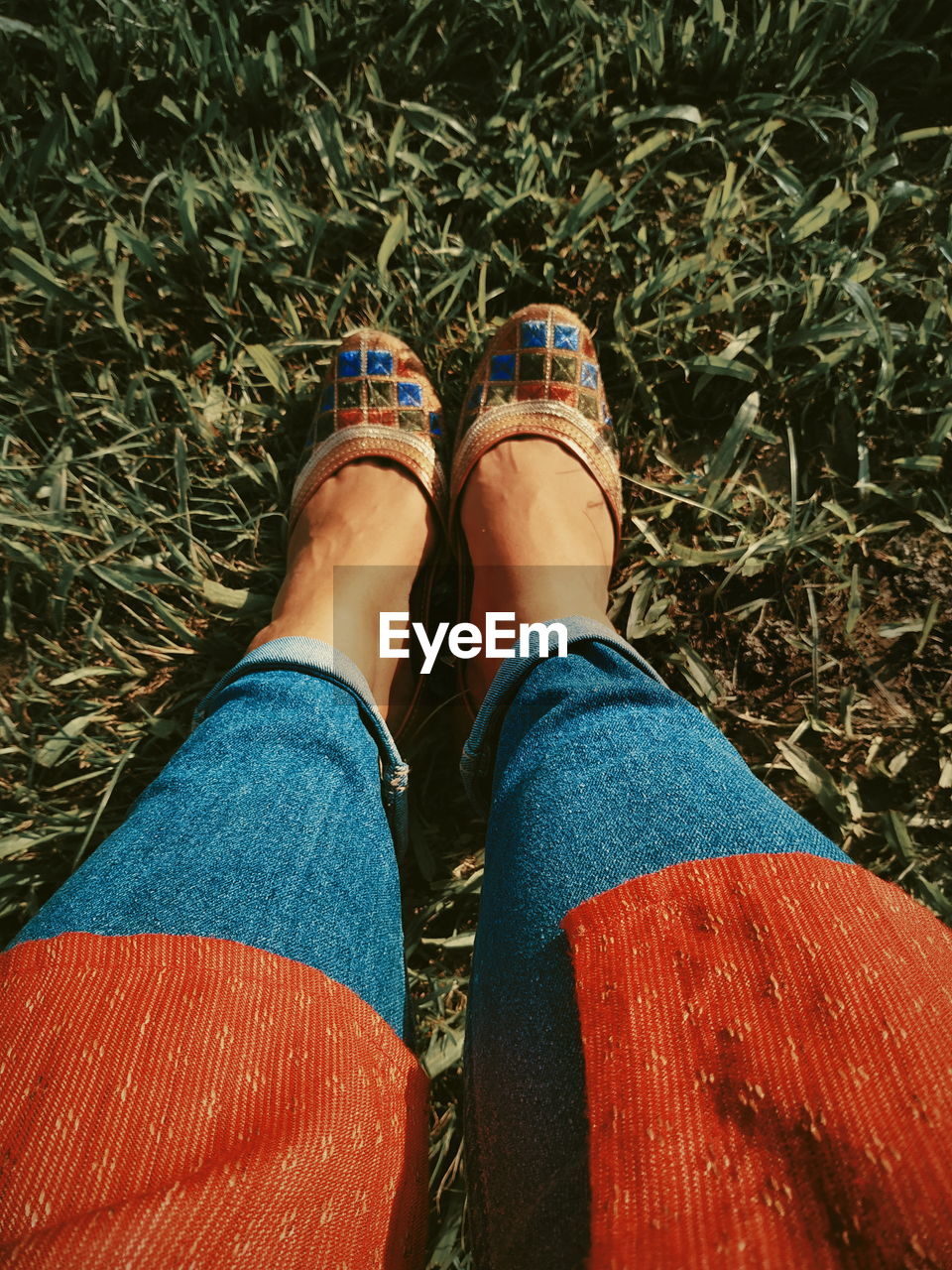 Low section of woman wearing shoes on land