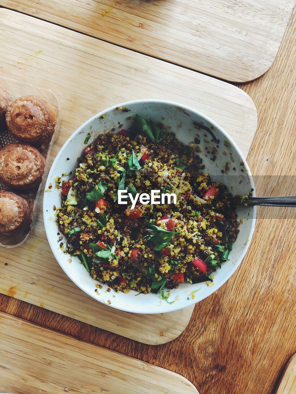 High angle view of food in bowl on table