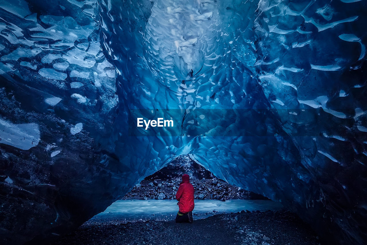 Blue ice cave in vatnajokull glacier, iceland