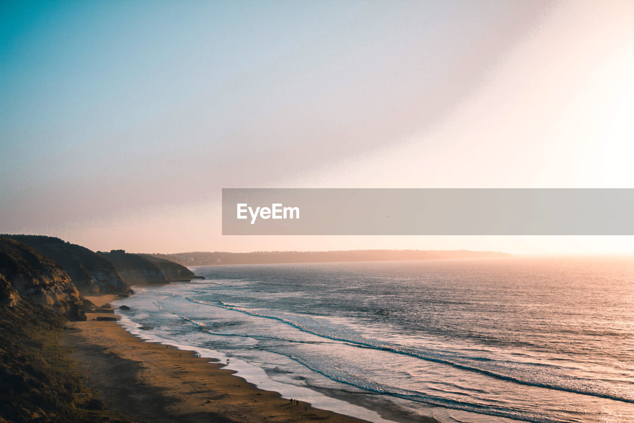 Scenic view of sea against clear sky during sunset