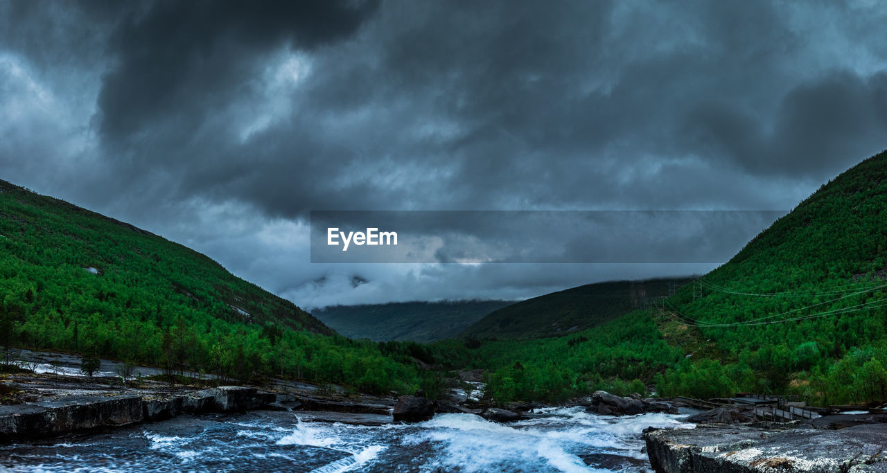 Mountain river stream valley landscape. river creek in mountains. high quality photo