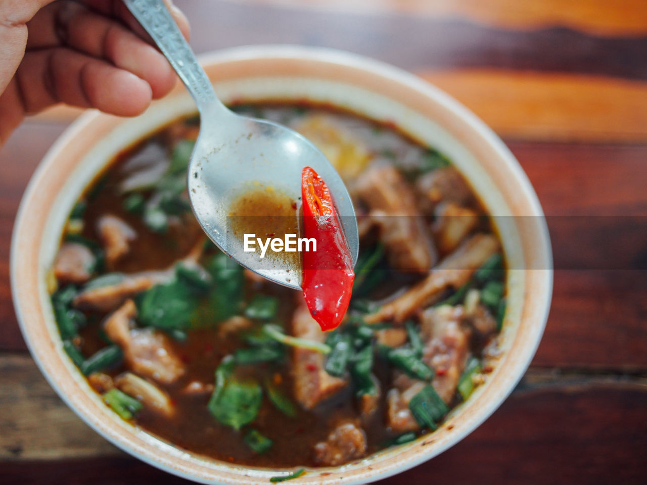 High angle view of food in bowl on table